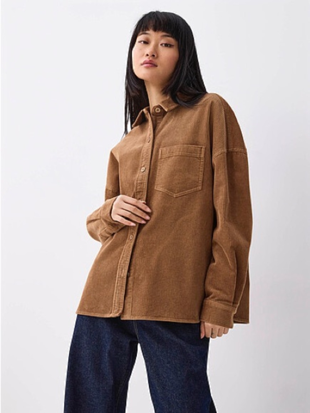Twik Relaxed Corduroy Button-Up Jacket in Brown